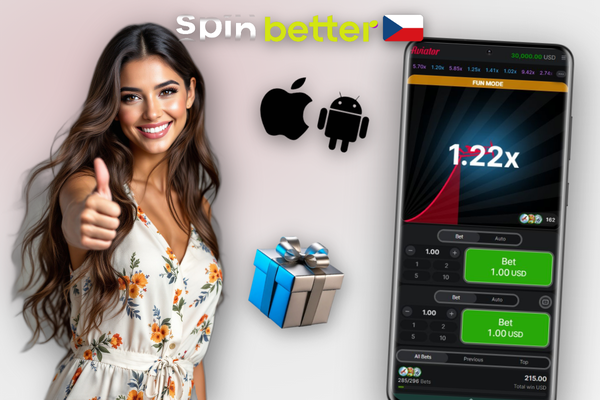 Spodní panel Aviator na Spinbetter s tlačítky sázky a funkcí auto-cashout v CZK