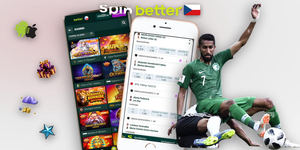 Tři obrazovky SpinBetter Casino aplikace – sport, kasino lobby a živá ruleta vedle sebe