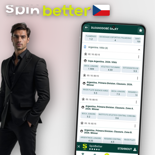 Spinbetter výběr peněz na smartphonu s částkami v CZK a odchozí platbou